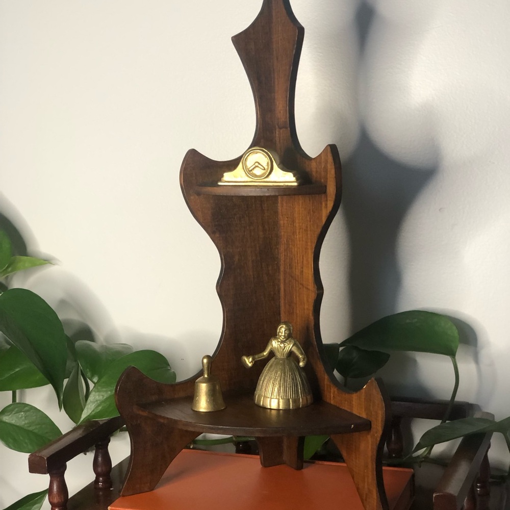 Vintage Wooden Corner Shelf Two-Tier Serpentine Display Corset Wall Shelf
